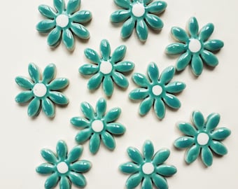 9 ceramic mosaic daisy shape tiles turquoise/sea green colour