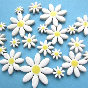 21 daisy mosaic tiles,pretty handmade ceramic white flowers