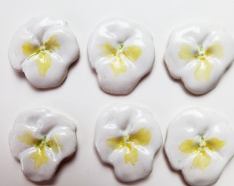 6 white pansies ceramic mosaic tiles shapes for mosaic or jewellery