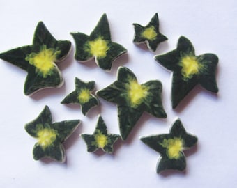 9 ceramic ivy mosaic tiles shapes green and yellow