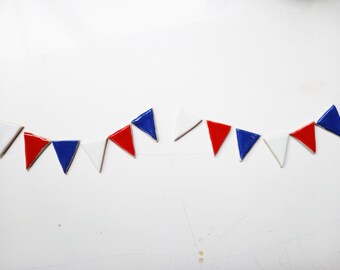 12 ceramic bunting mosaic tiles red white and blue medium size