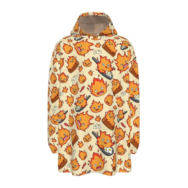 Calcifer Blanket Hoodie | Cozy Fire Wearable Blanket | Anime Loungewear immagine 1