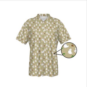 White Totoro Hawaiian Shirt - Sand Brown | All-Over Print | Cute Anime Shirt |