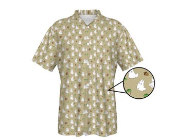 White Totoro Hawaiian Shirt - Sand Brown | All-Over Print | Cute Anime Shirt |