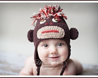 CROCHET PATTERN  Aukies MONKEY Hat   size 6-12 month and 12-24month