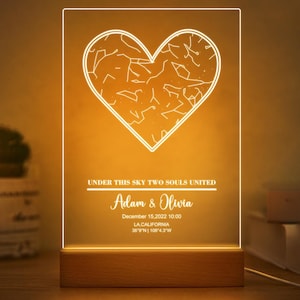 acrylique personnalisée carte des étoiles | Cadeau personnalisé constellation lumineuse pour anniversaires