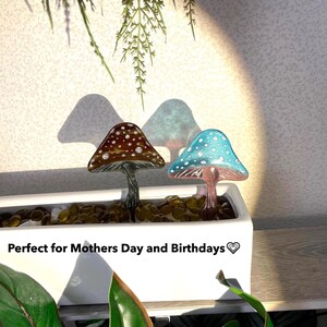 Dreamy Amber and Blue Glass Mushroom Plant Stakes - Perfect Mother’s Day Gift for Mom - Unique Birthday Gift for Friends and Plant Lovers