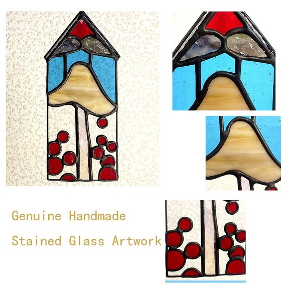 EPOGIFTS Pilz Buntglas-Sonnenfänger – Blauer Pilz Fensterbehang, Ca. 11,9x8,9 Cm