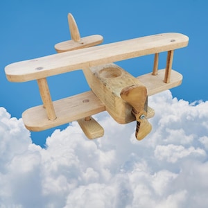 Handmade Wooden Biplane Toy | Nostalgic Seaplane Design | Natural Wood Craft for Kids & Adults | 28.5 cm Long