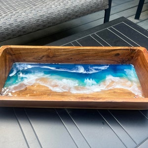 Acacia Wood Ocean Resin Serving Tray / Bowl