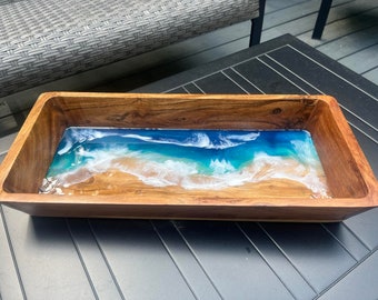 Acacia Wood Ocean Resin Serving Tray / Bowl