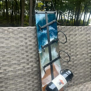 Wood Wine Rack with Resin Ocean Wave decor