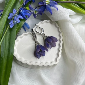 Blue Flower Earrings – Handmade Floral Drop Dangle floral dangle earrings handmade flower earrings
