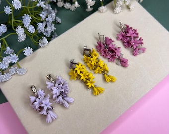Long Flower Earrings, Bridal Hyacinth Dangle Drops, Realistic Floral Jewelry, Wedding Guest Earrings, Botanical Cluster Drops, Gift for Her
