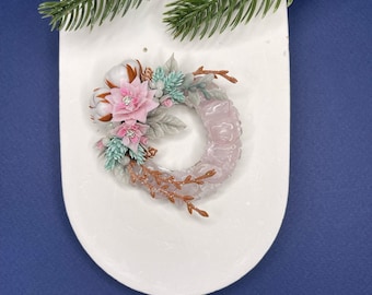 Handmade Rose Quartz Brooch and Earrings: Botanical Wedding Jewelry