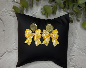 Rose Bow Earrings, Floral Coquette Jewelry, Polymer Clay Ribbon Studs, Romantic Gift for Her, Cottagecore Aesthetic, Botanical Accessories