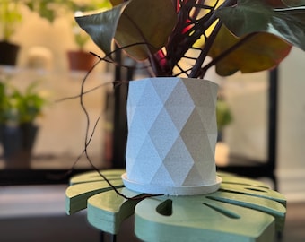 3D Printed Diamond Planter Pot with Drip Tray: Modern Geometric PLA Plastic