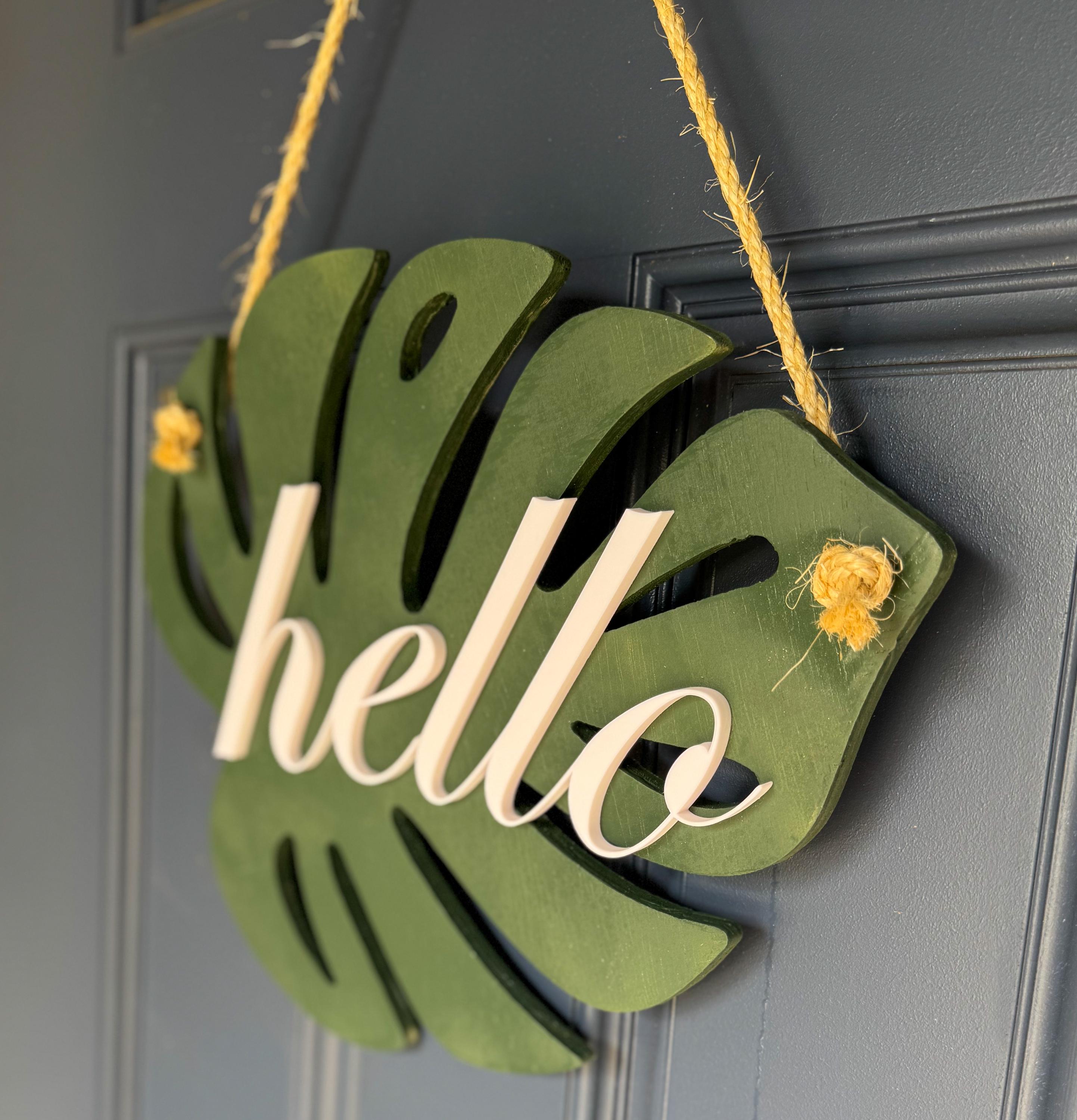Handcrafted Monstera Leaf Door Hanger – Tropical Welcome Sign, Front Door Decor, Wooden Plant Lover Gift, Home Entryway Accent, Hello Sign