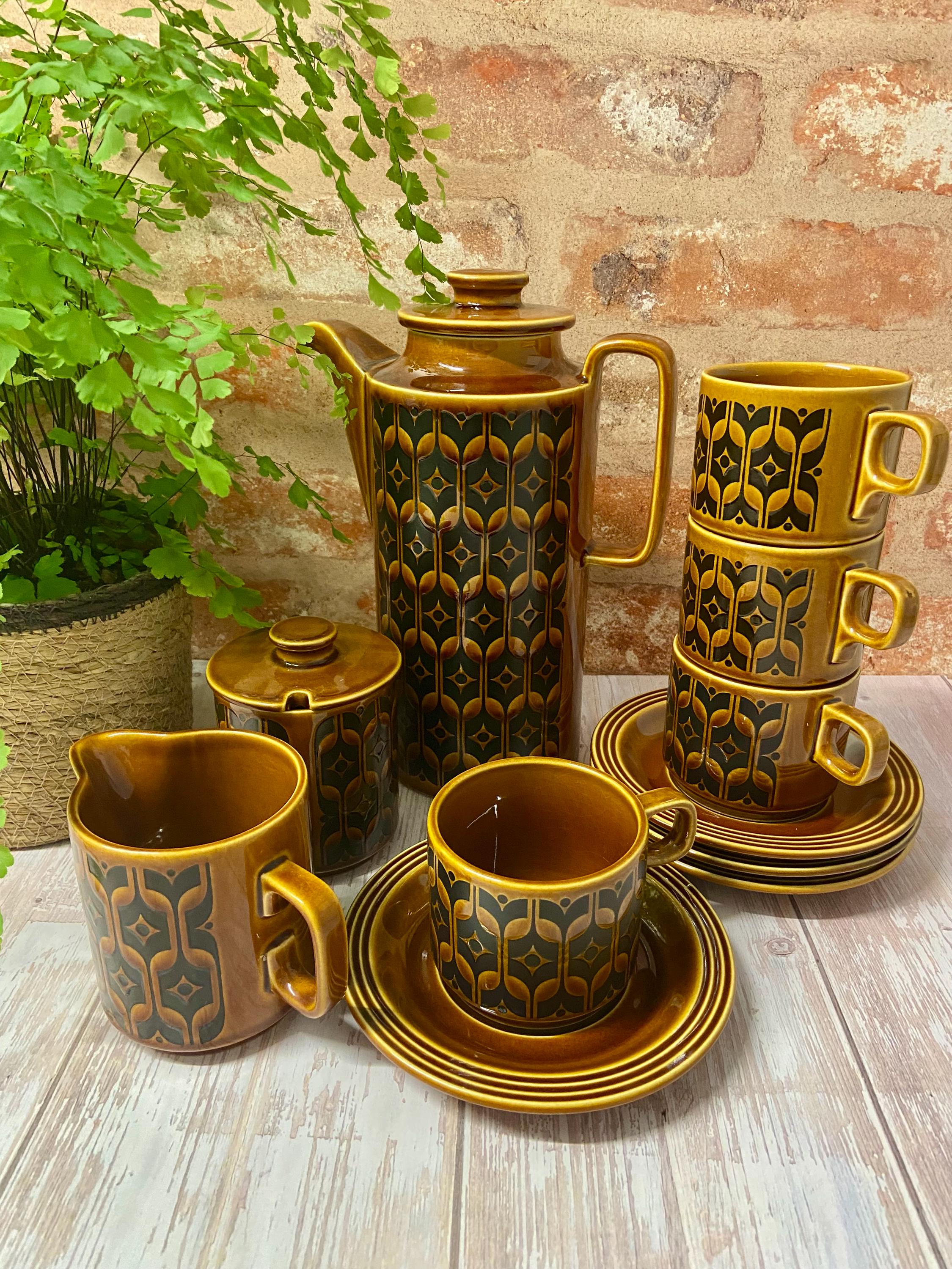 Vintage Hornsea Pottery Coffee Set: Heirloom Brown Tableware, John