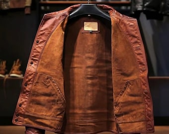 Brown Vintage Style Leather Jacket For Men and Boys Elegant and Comfortable. All Size Available