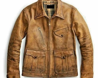 1920 s Newboy Vintage Look Distressed Tan Real Leather Jacket Men &#39;s Coat