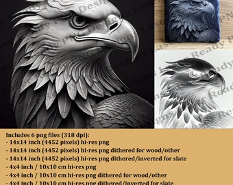 Archivos PNG de grabado láser 3D de American Eagle: madera, pizarra (descarga digital)