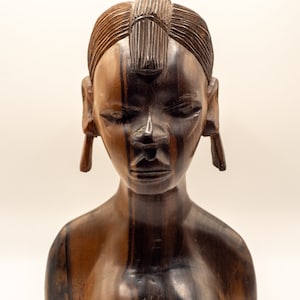 9 Inch Tall Solid Wood, Bust of Woman, Hand Carved Sculpture, Beautiful Carving and Detail