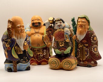 Seven Lucky Gods of Fortune Figurines Vintage Japanese