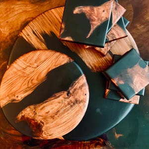 The Ember Set – Limited Edition Redwood Burl & Resin Charcuterie Board, Serving Tray and Coster Bundle
