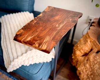 Live Edge Black Walnut C Table – Solid Wood Modern Accent Side Table