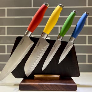 Black Walnut & Hard Maple Magnetic Knife Block Holder with Stand