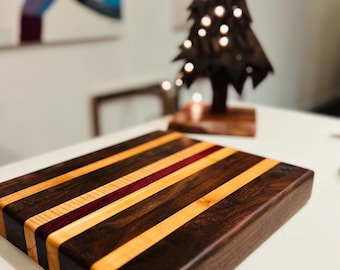 Black Walnut, Maple, and Purple Heart Edge Grain Cutting Board