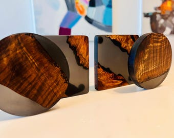 Handcrafted Black Walnut and Epoxy Resin Combo Coasters - Set of 4