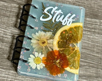 A7 Pressed Flower Resin Journal - Real Fruit & Holographic Glitter, Handmade Notebook