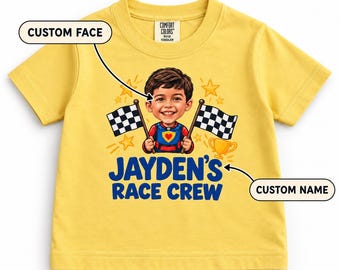Personalized Kids Racing Comfort Colors® T-Shirt with Custom Face, Custom Name Pit Crew Tee, Custom Shirt, Kids Shirt, Race Shirt