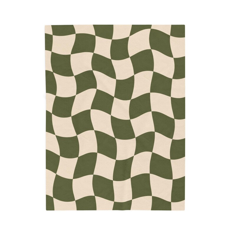 Olive Green Wavy Checkerboard Cozy Throw Blanket Blanket Wavy Checkerboard Retro Room Decor Boho Home Blanket Neutral Couch Throw Gift image 11