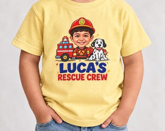 Personalized Firefighter Face Tee | Luca's Rescue Crew Kids Shirt