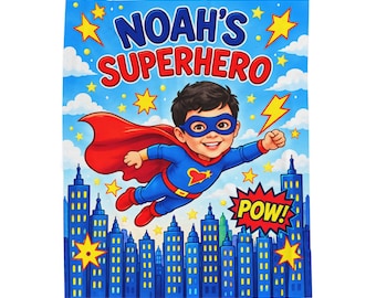 Noah's Superhero Velveteen Plush Blanket | Kids Superhero Design, Personalized Name