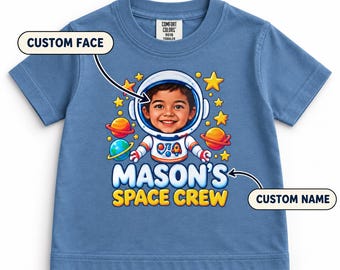 Personalized Space Birthday Comfort Colors® Shirt with Custom Photo, Custom 5th Birthday Boy Tee, Solar Planet Shirt, Space Birthday Outfit