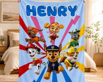 Personalized Puppy Blanket, Custom Name Kids Blanket, Birthday Gift for Boys Girls