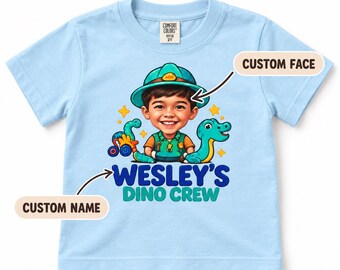 Custom Dinosaur Birthday Comfort Colors® Shirt with Custom Face, Personalized Birthday Boy Tee, Family Matching Birthday Shirt, Dino Outfit