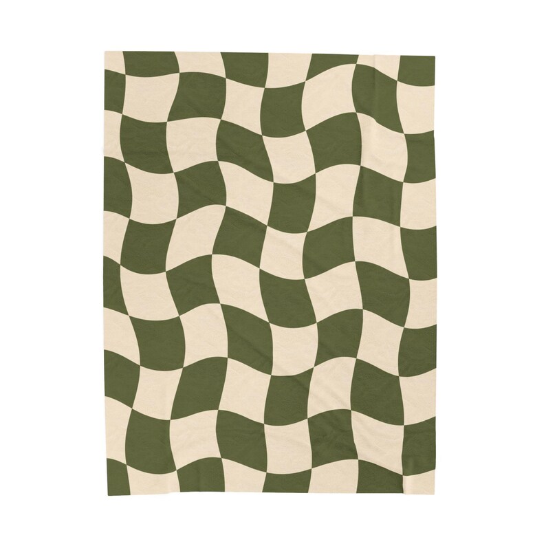 Olive Green Wavy Checkerboard Cozy Throw Blanket Blanket Wavy Checkerboard Retro Room Decor Boho Home Blanket Neutral Couch Throw Gift image 10