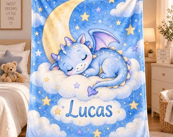 Personalized Baby Sleeping Dragon Blanket, Dragon & Rainbow, Dragon Egg, Custom Toddler Blanket, Birthday, Christmas, Baby Shower Gift