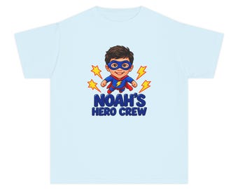 Noah's Hero Crew Youth Tee | Superhero Kid, Lightning Stars Design
