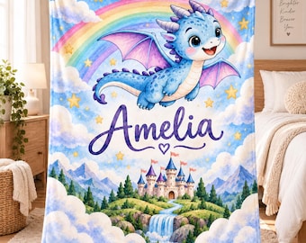 Personalized Dragon Adventure Blanket, Magical Dragon Kingdom, Dragon Explorer, Custom Kids Blanket, Birthday, Christmas, Baby Shower Gift