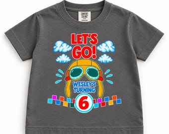 Personalized Aviator Hat Birthday Comfort Color Tshirt: Airplane Retro Party Theme, Family Matching Tee, All Sizes