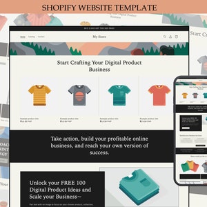Shopify Theme Website Template For Digital Product Seller, Shopify Theme For Selling Digital Products, Minimalist Editable Canva Templates