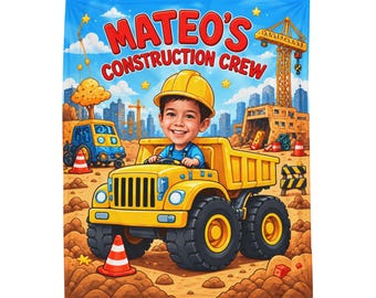 Personalized Construction Truck Blanket | Kids Name Velveteen Plush Blanket