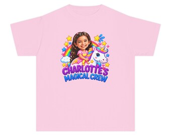 Personalized Girl Portrait with Unicorn Youth Tee | Charlotte's Magical Crew