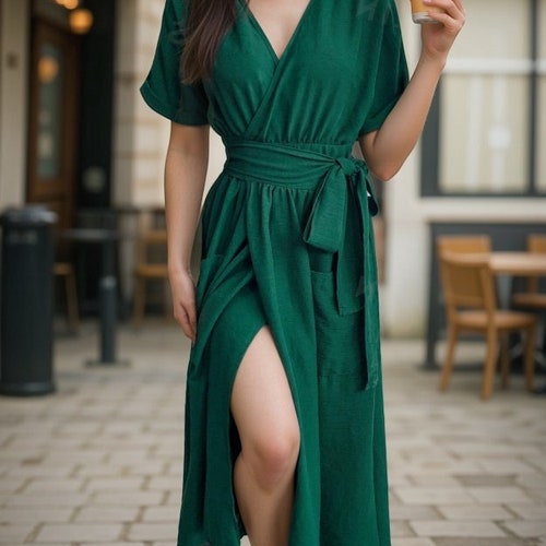 white christmas dresses Rove Linen-Cotton Midi Dress Back Ties main image 1
